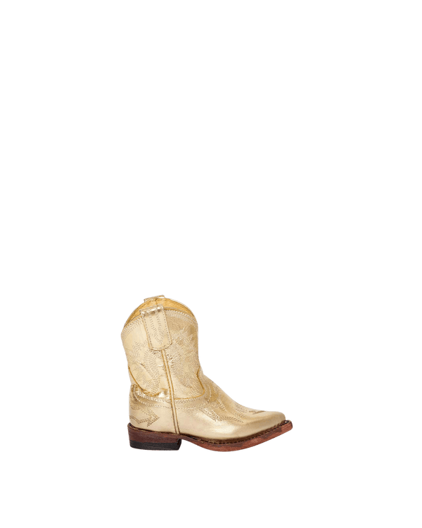 Mini Maggie Metallic Gold Kid's Luxury Fashion Cowboy Boots | Miron Crosby