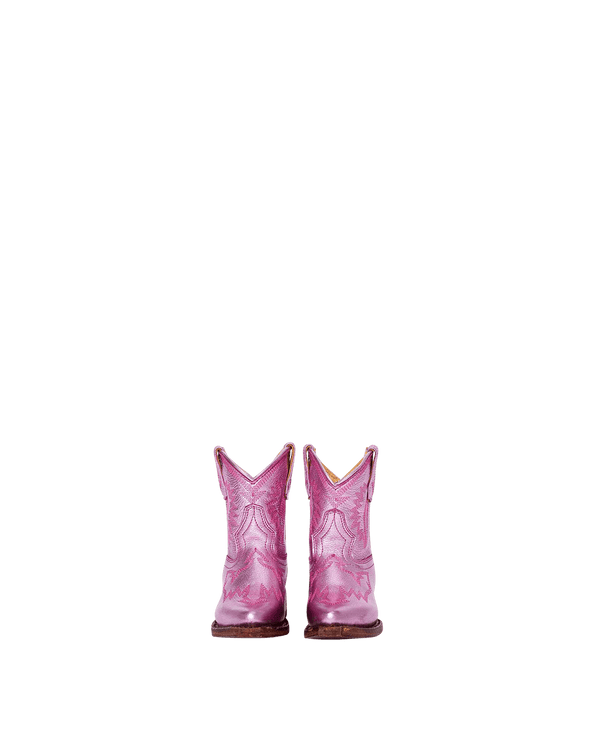Mini Maggie Metallic Light Pink Kid's Luxury Fashion Cowboy Boots | Miron Crosby