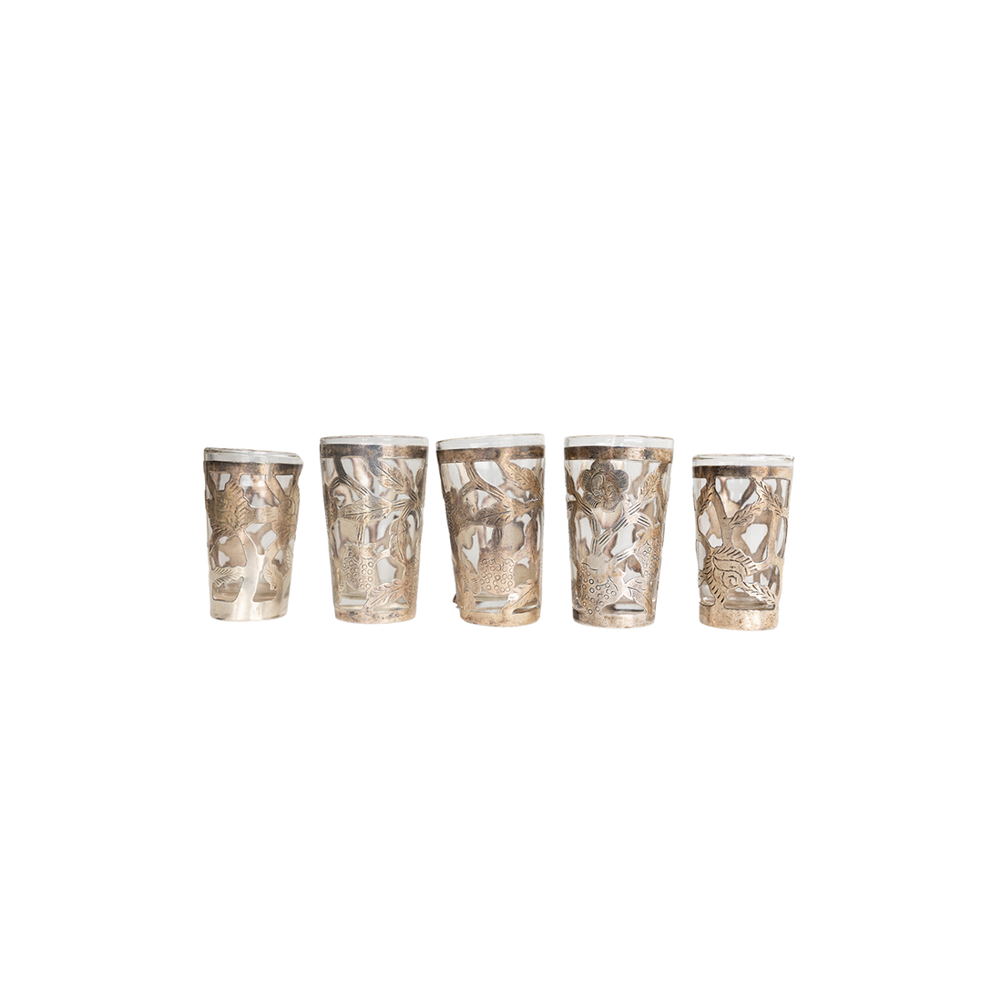BAMxMC Mexican Sterling Silver Overlay Shot Glasses - Set of 5