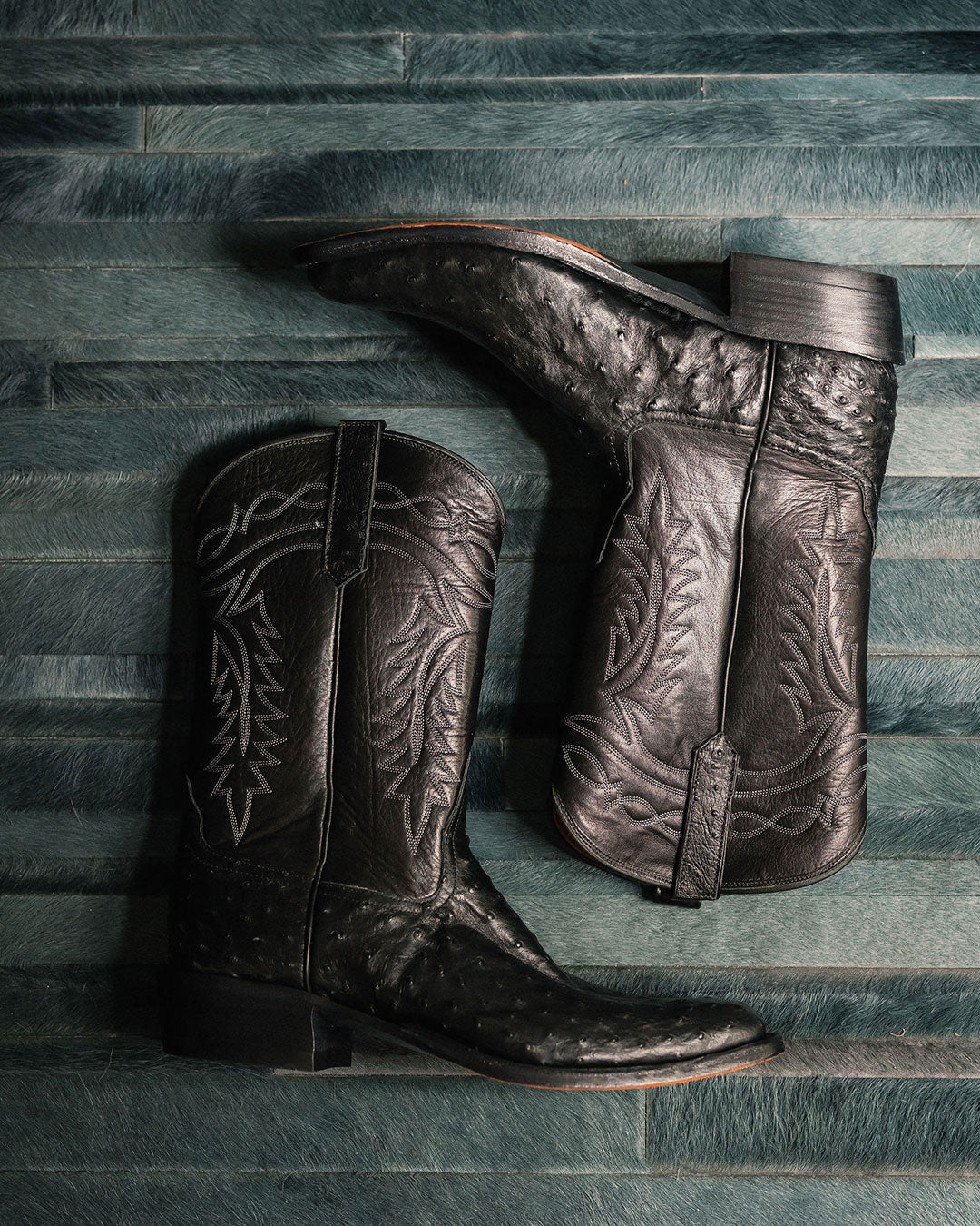 Coley Black Ostrich Luxury Men's Fashion Cowboy Boots Miron Crosby