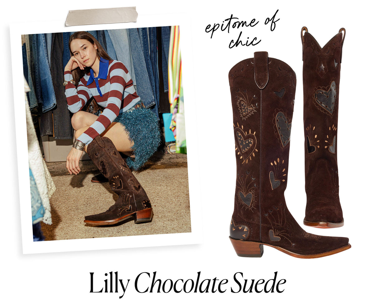 Lilly - Chocolate Suede | Luxury Fashion Women's Cowboy Boot | Miron Crosby