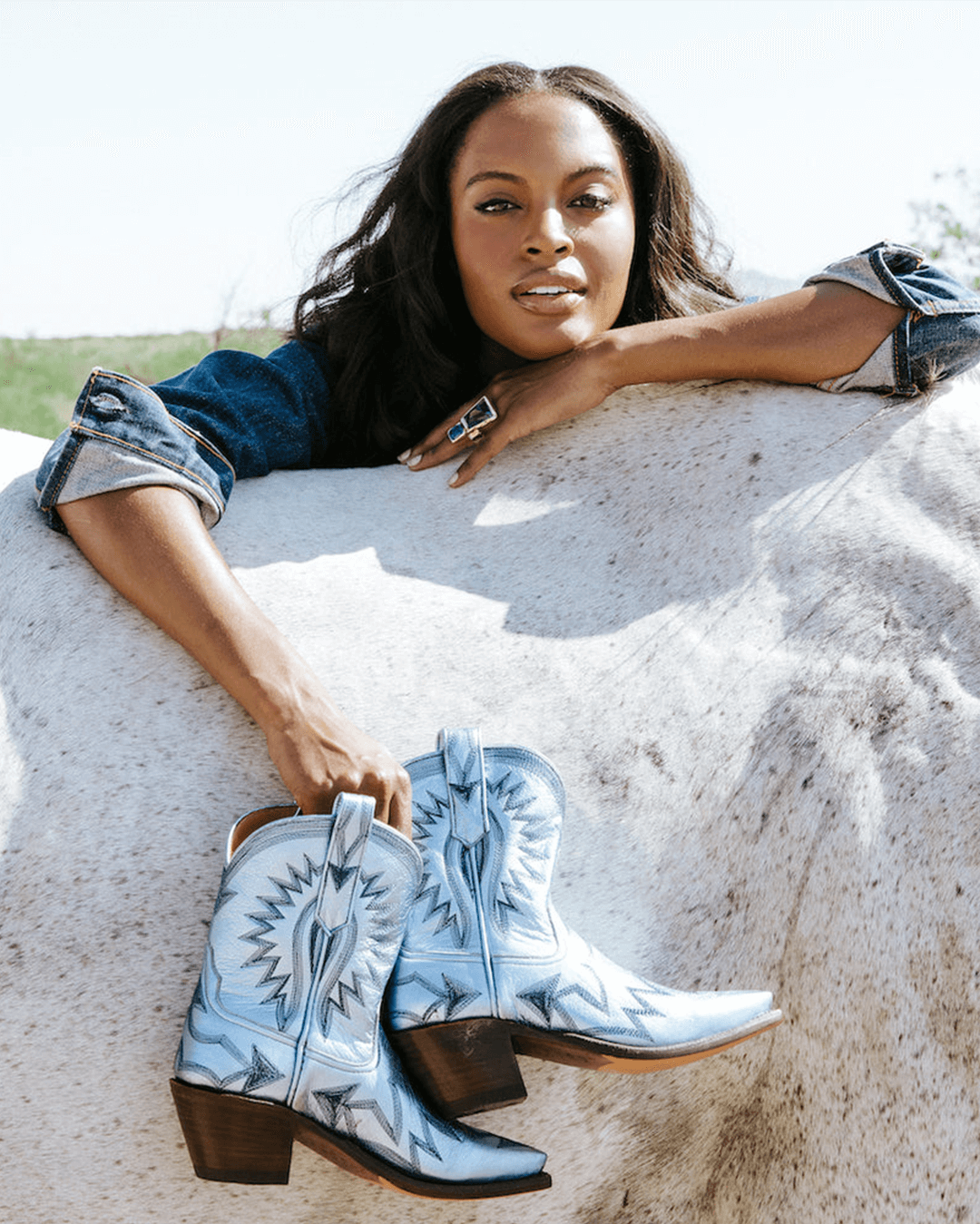 Blue and white cowboy boots sales