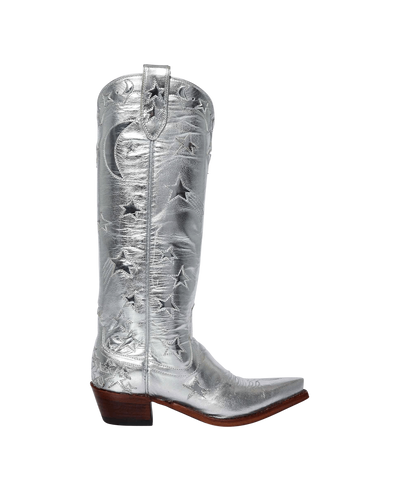 Margretta Metallic Silver Women's Luxury Fashion Cowboy Boots | Miron Crosby
