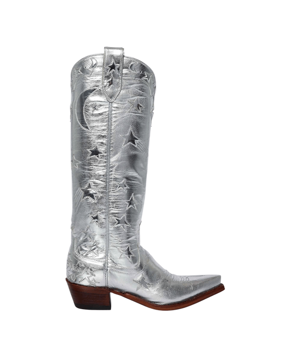 Margretta Metallic Silver Women's Luxury Fashion Cowboy Boots | Miron Crosby