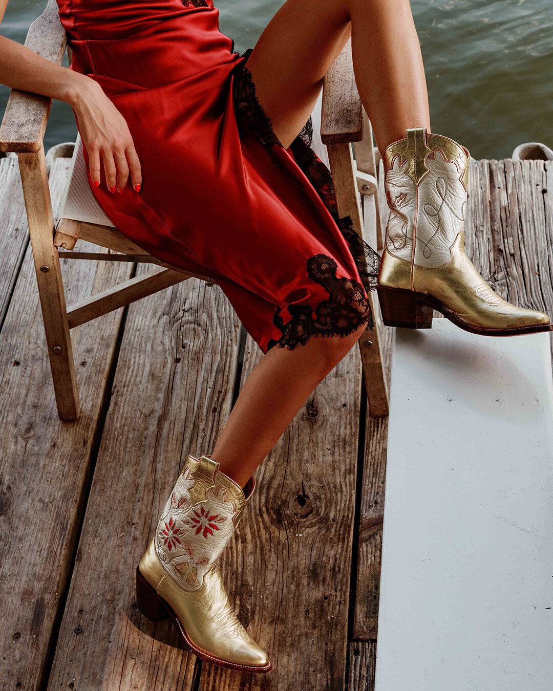マリーゴールド Marianne Metallic Gold | Luxury Fashion Women's Cowboy Boots
