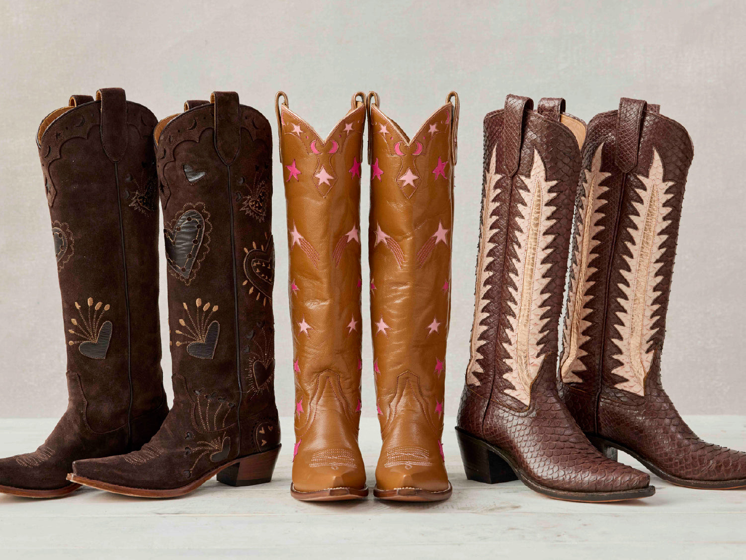 Kate - Chocolate Python | Margretta - Sienna | Lilly - Chocolate Suede | Luxury Fashion Women's Cowboy Boot | Miron Crosby