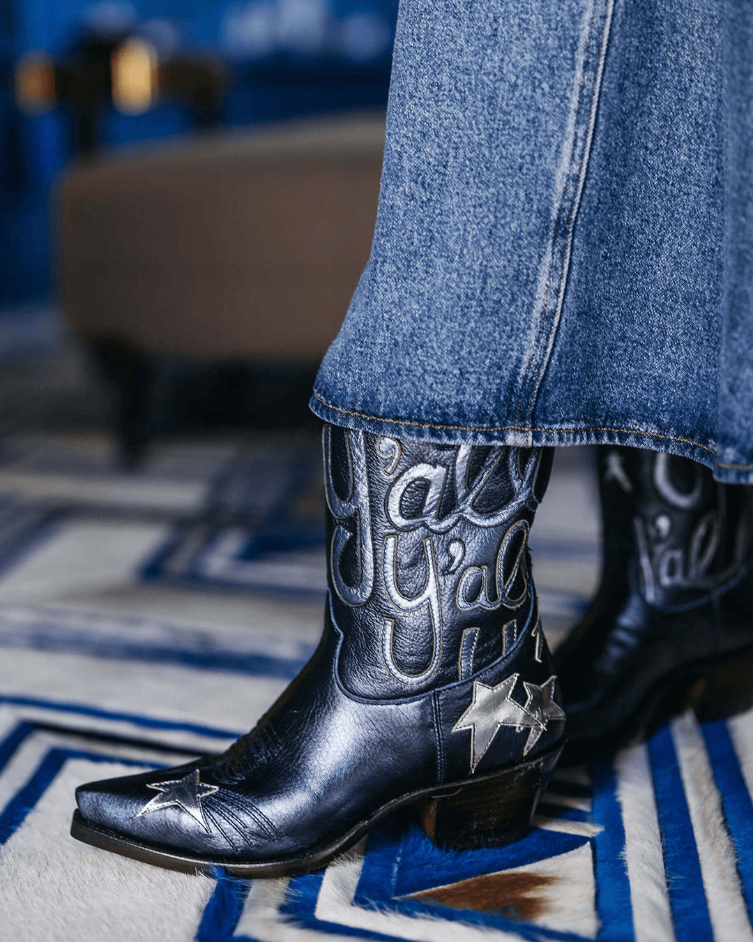 Miron Crosby Sophie Metallic Navy Luxury Fashion Women s Cowboy Boots Miron Crosby 9.5