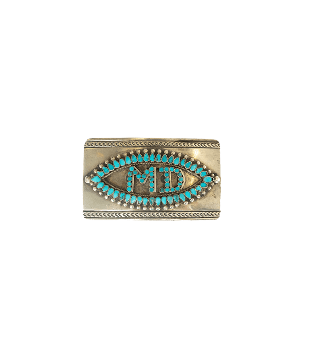 BAMxMC Vintage Hand-Crafted Sterling Silver and Turquoise Belt Buckle