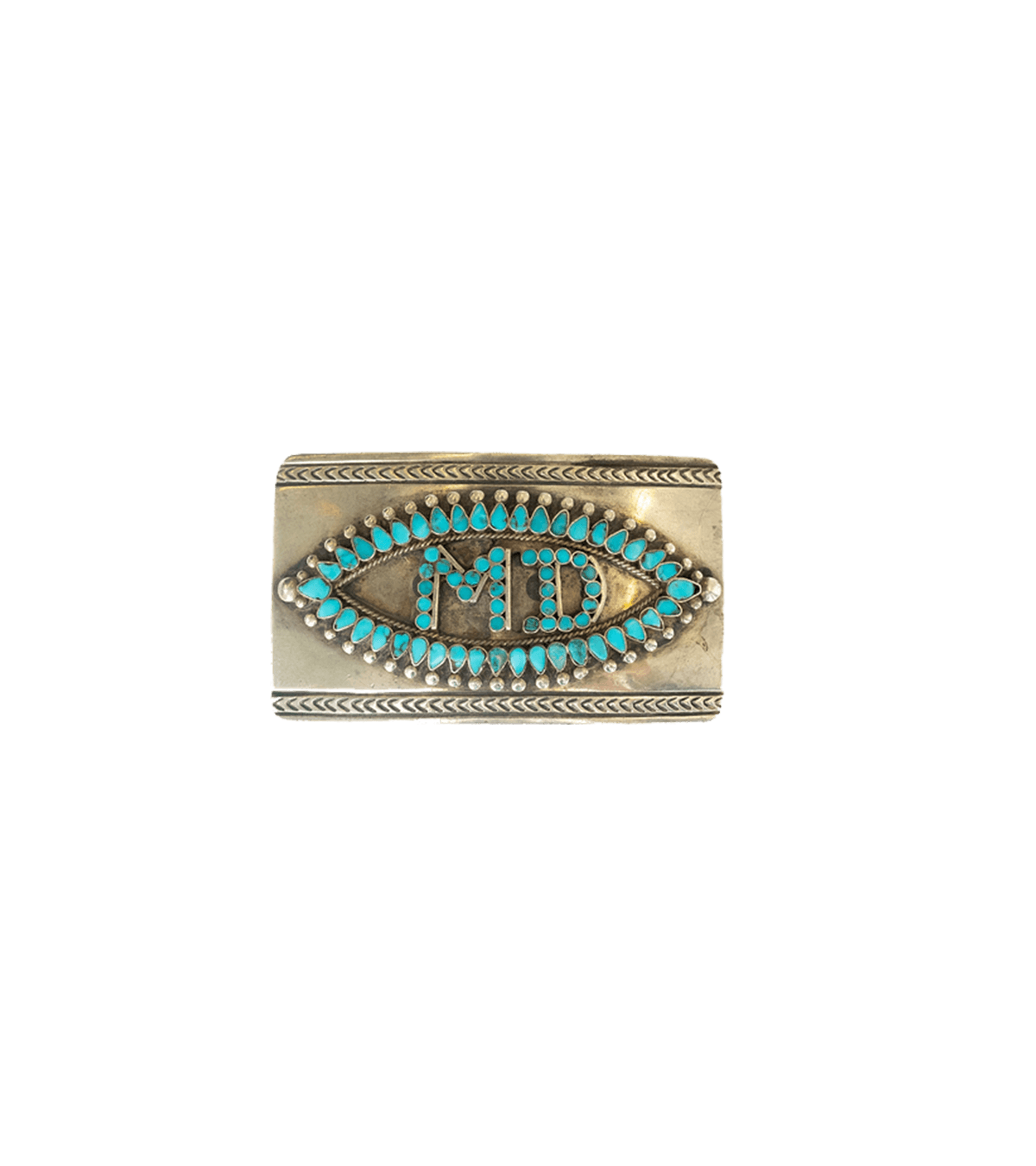 BAMxMC Vintage Hand-Crafted Sterling Silver and Turquoise Belt Buckle