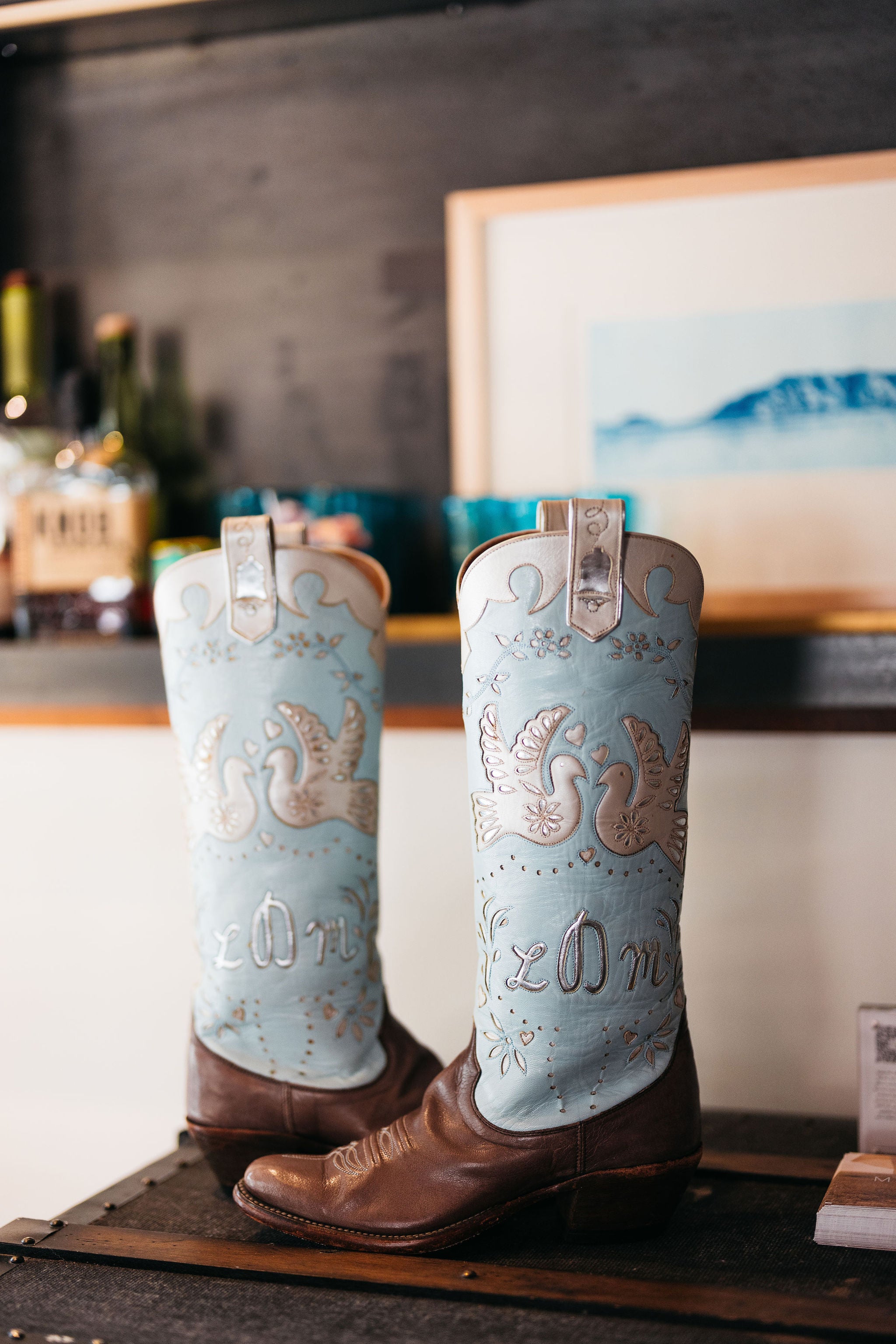 Blue cowboy shop boots wedding